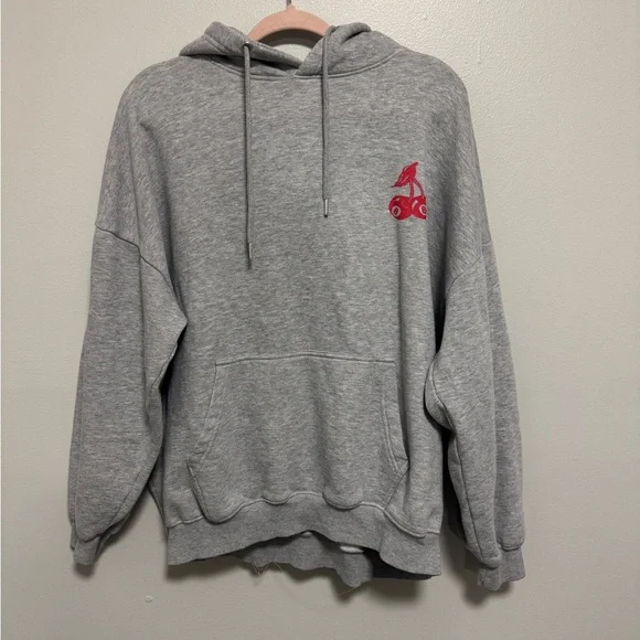 Pretty Little Thing GREY MARL CHERRY PRINT OVERSIZED HOODIE - Picture 4 of 12